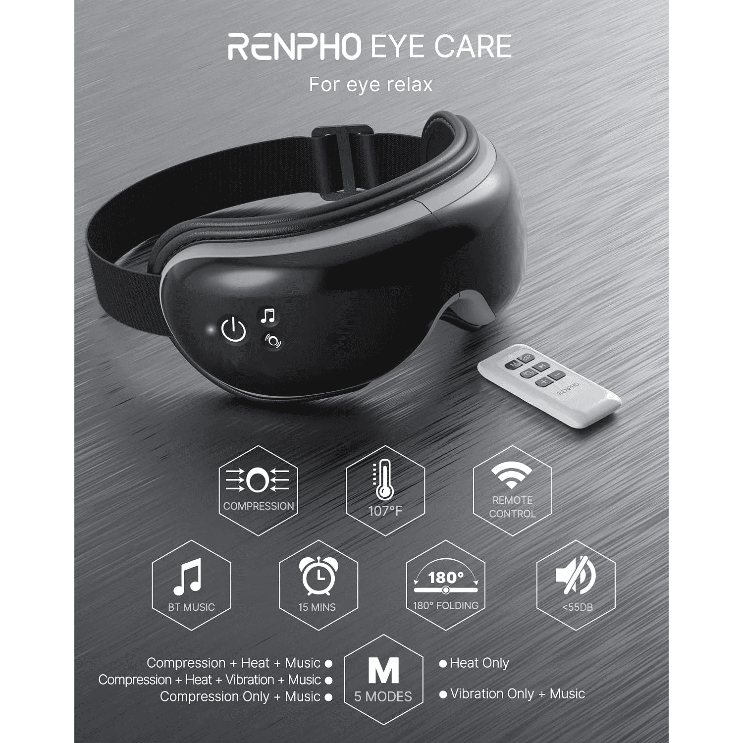 Renpho Eye Massager Eyeris With Remote-Black - Dream Relaxer