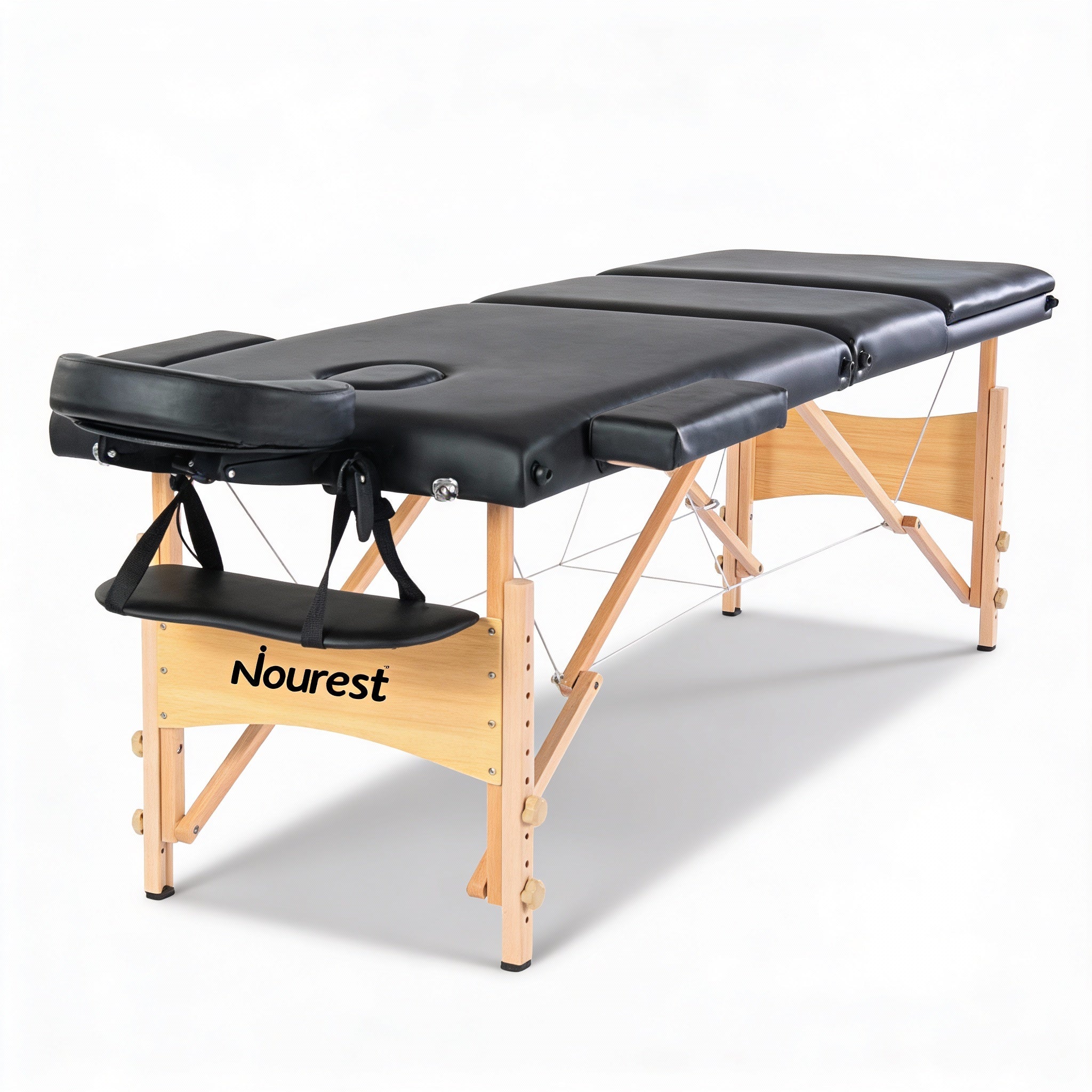 Nourest Professional Three Foldable Massage Bed with Adjustable Folding Bed and Headrest - Black