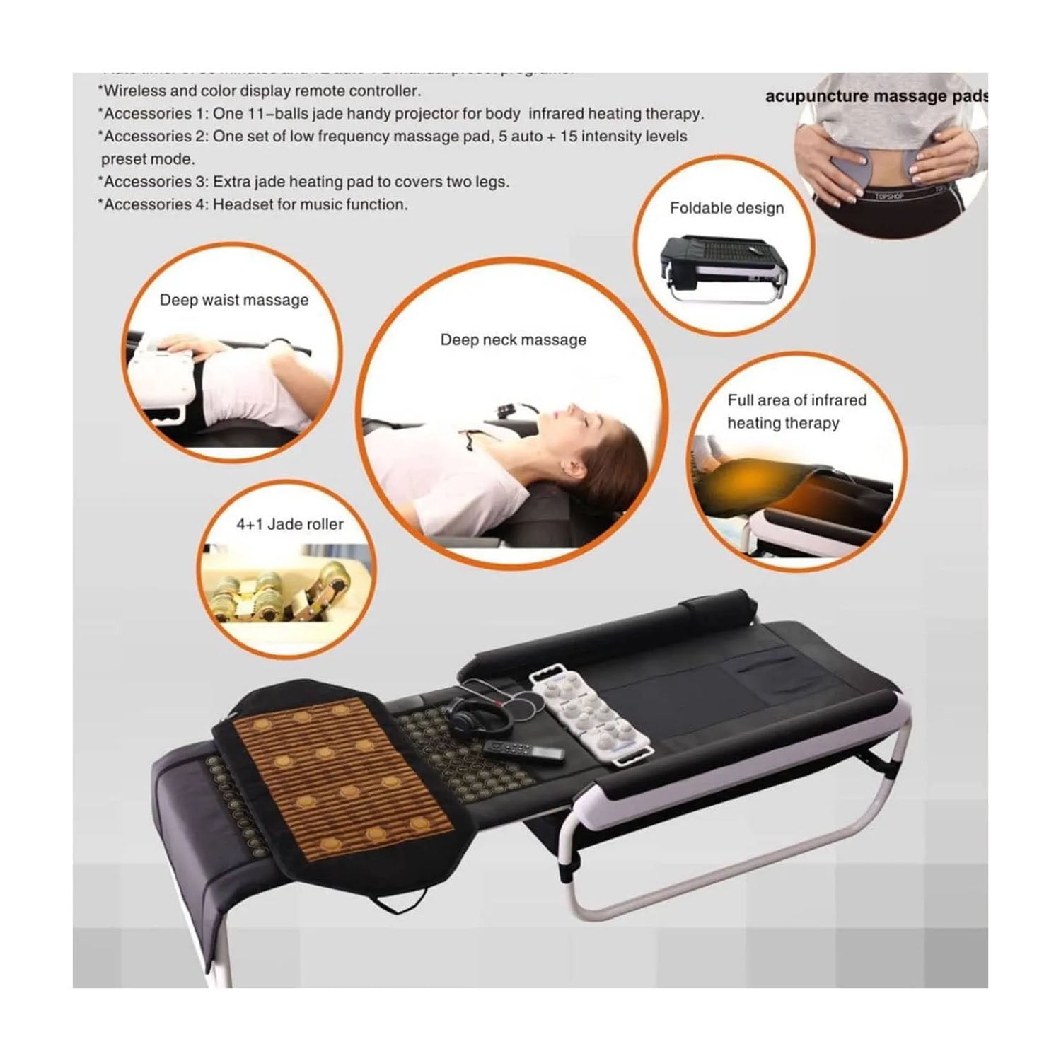Pop Relax Massage Bed With Electrical Infrared Heating and Jade Stone Roller Massage Bed