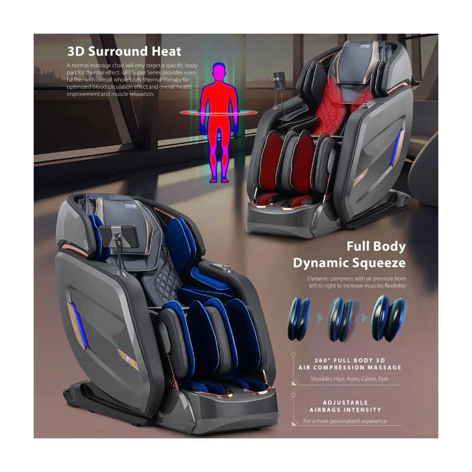 Zero U - R7 Super Series Massage Chair with 4D Rollers & Lumbar Strech Massage Chairs