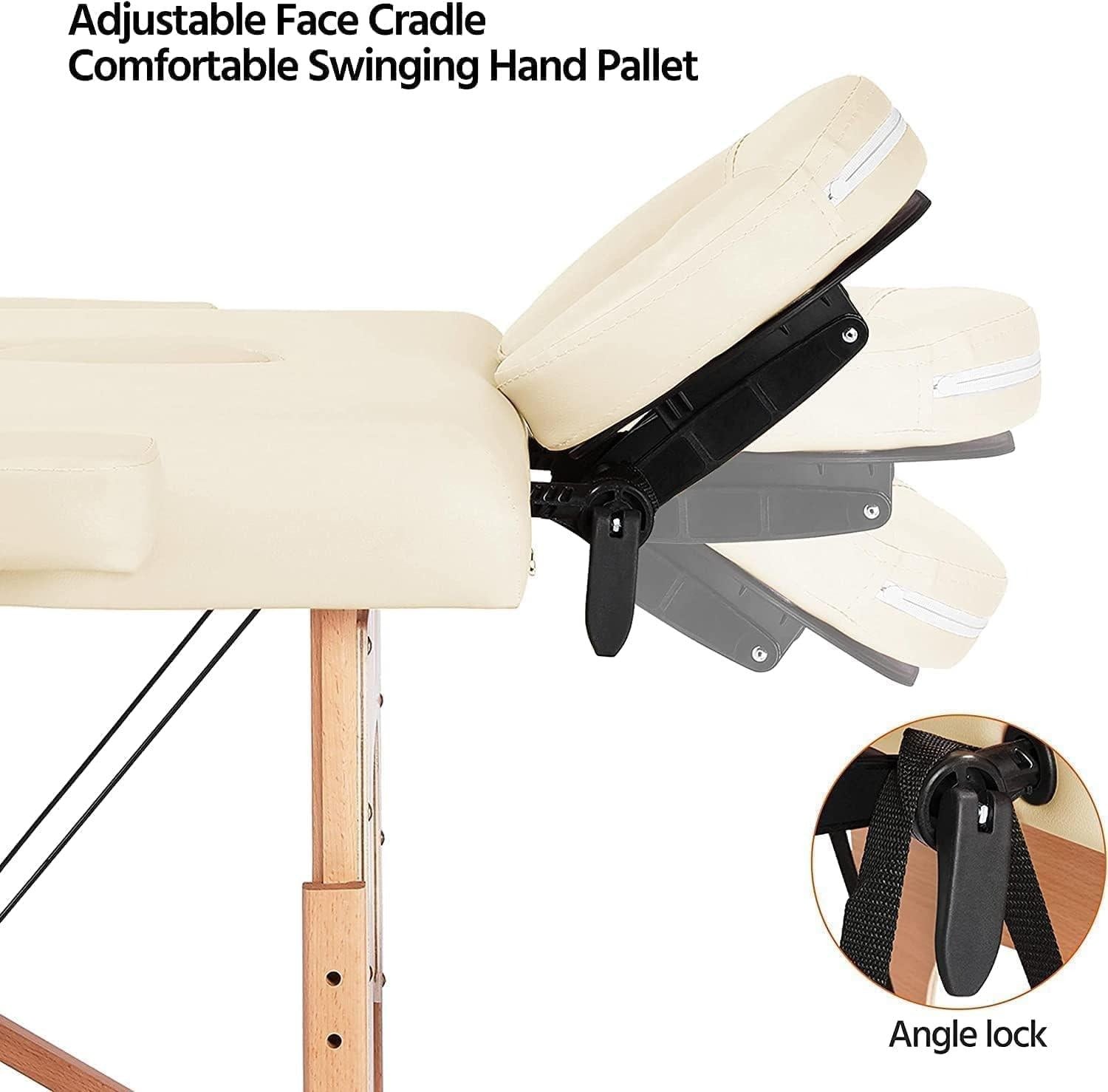 Portable Massage Table with Adjustable Folding Bed and Headrest - Cream - Dream Relaxer