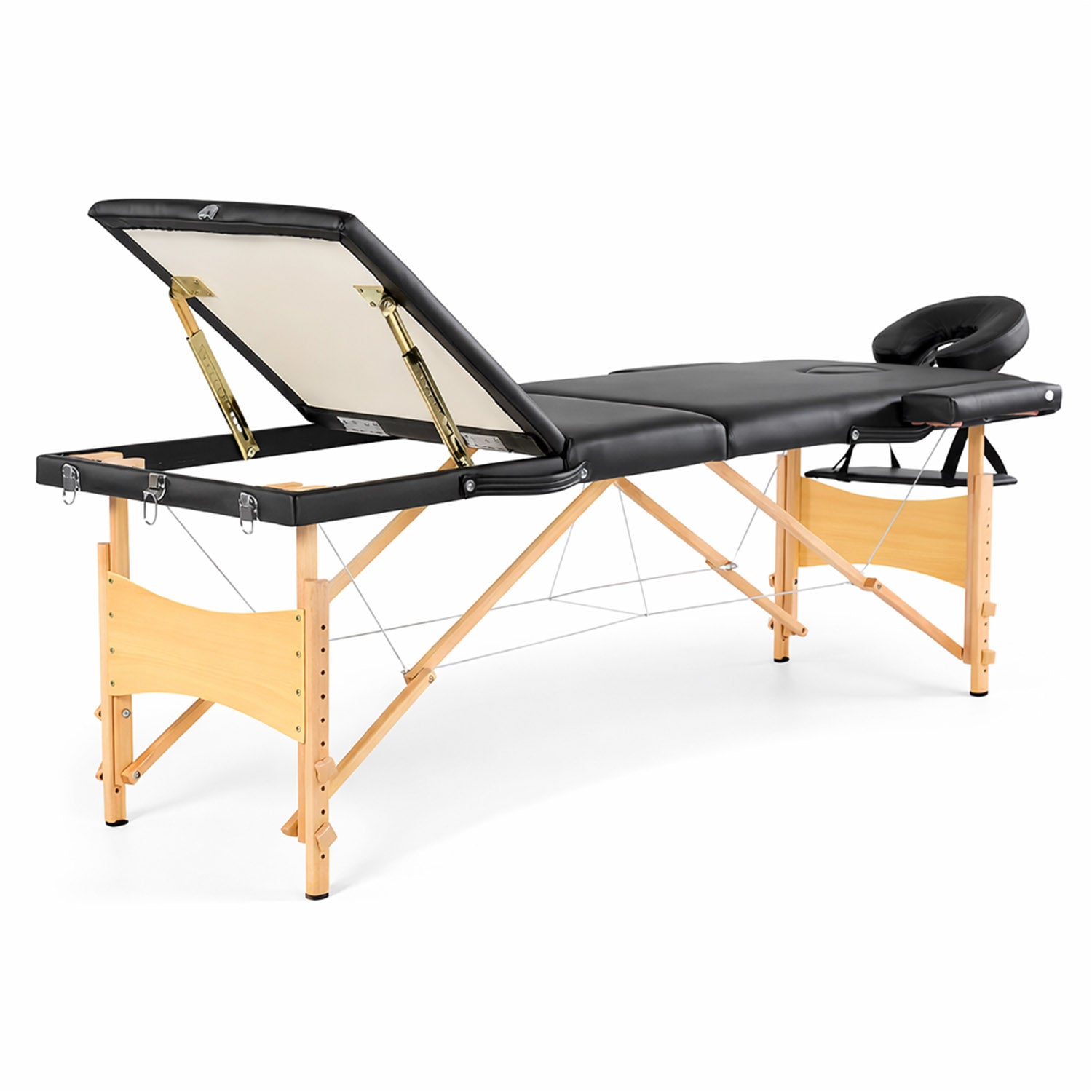 Nourest Professional Three Foldable Massage Bed with Adjustable Folding Bed and Headrest - Black