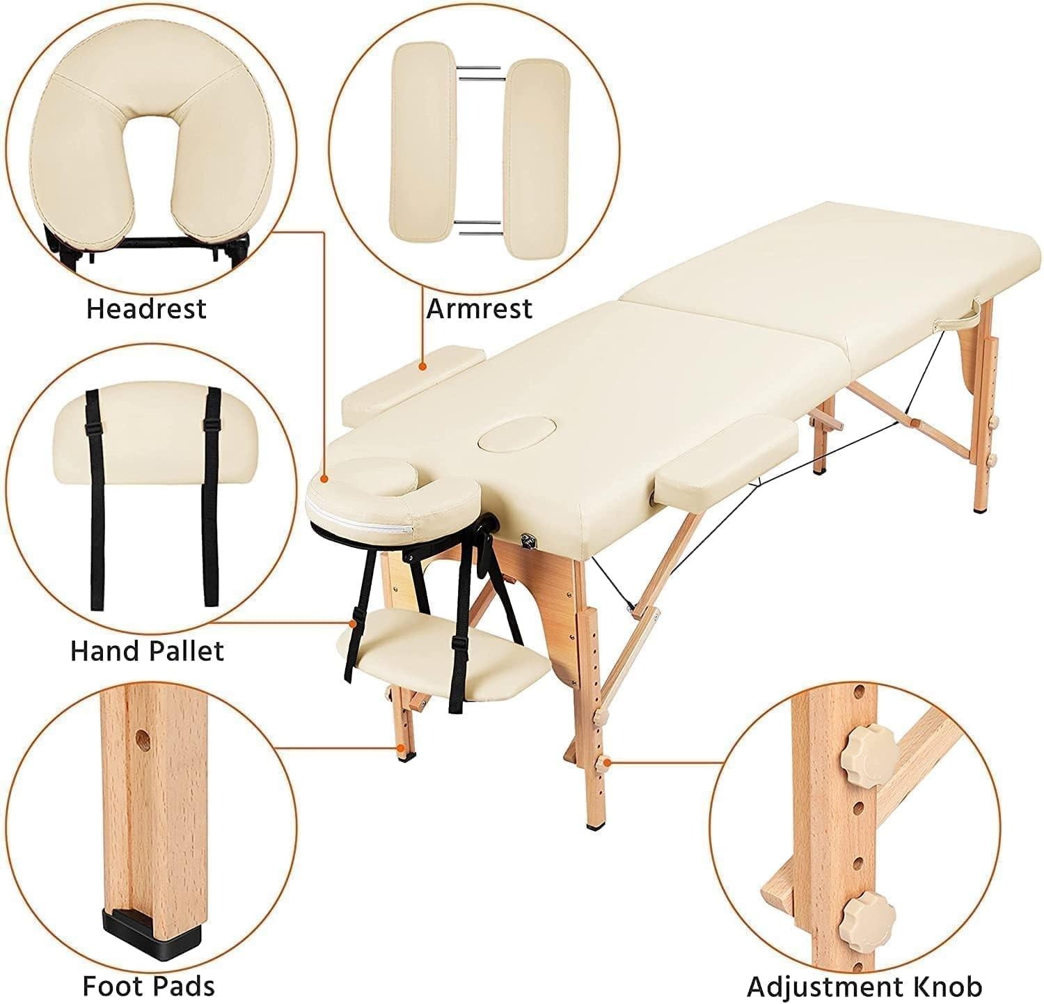Portable Massage Table with Adjustable Folding Bed and Headrest - Cream - Dream Relaxer