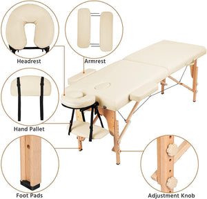 Portable Massage Table with Adjustable Folding Bed and Headrest - Cream - Dream Relaxer
