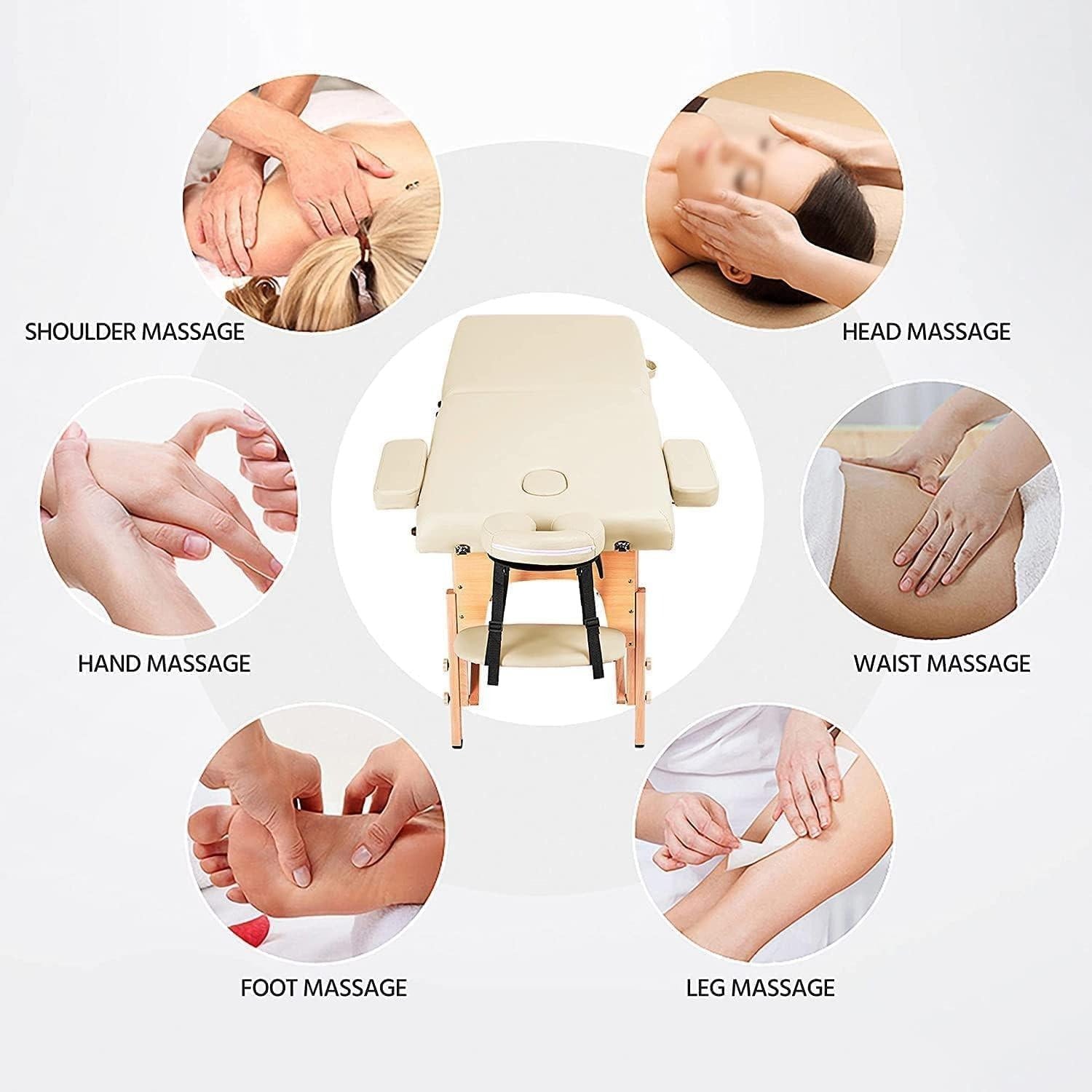 Portable Massage Table with Adjustable Folding Bed and Headrest - Cream - Dream Relaxer