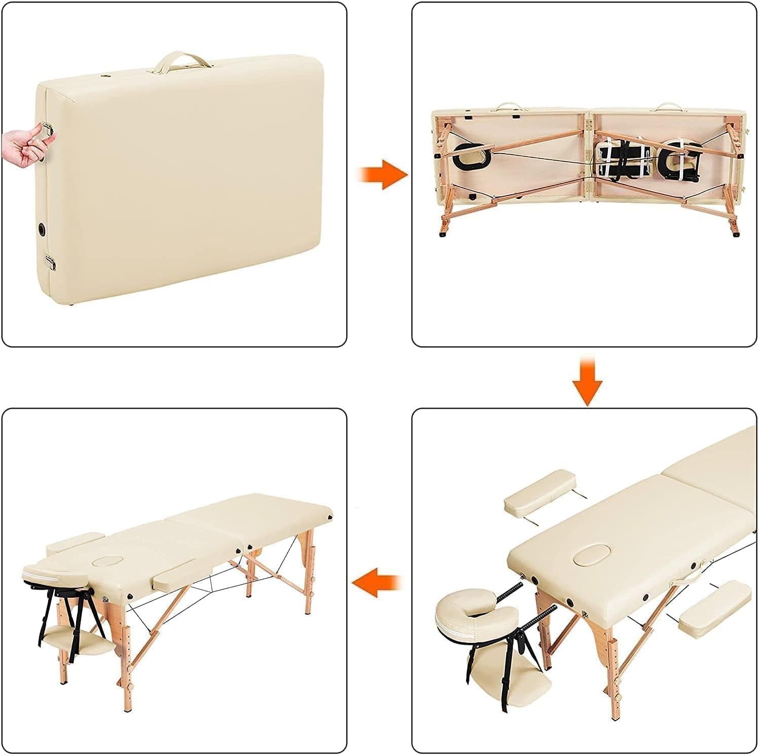 Portable Massage Table with Adjustable Folding Bed and Headrest - Cream - Dream Relaxer