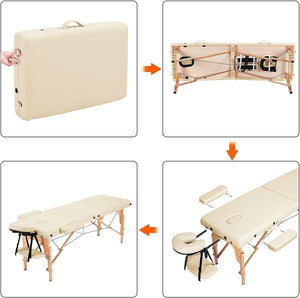 Portable Massage Table with Adjustable Folding Bed and Headrest - Cream - Dream Relaxer