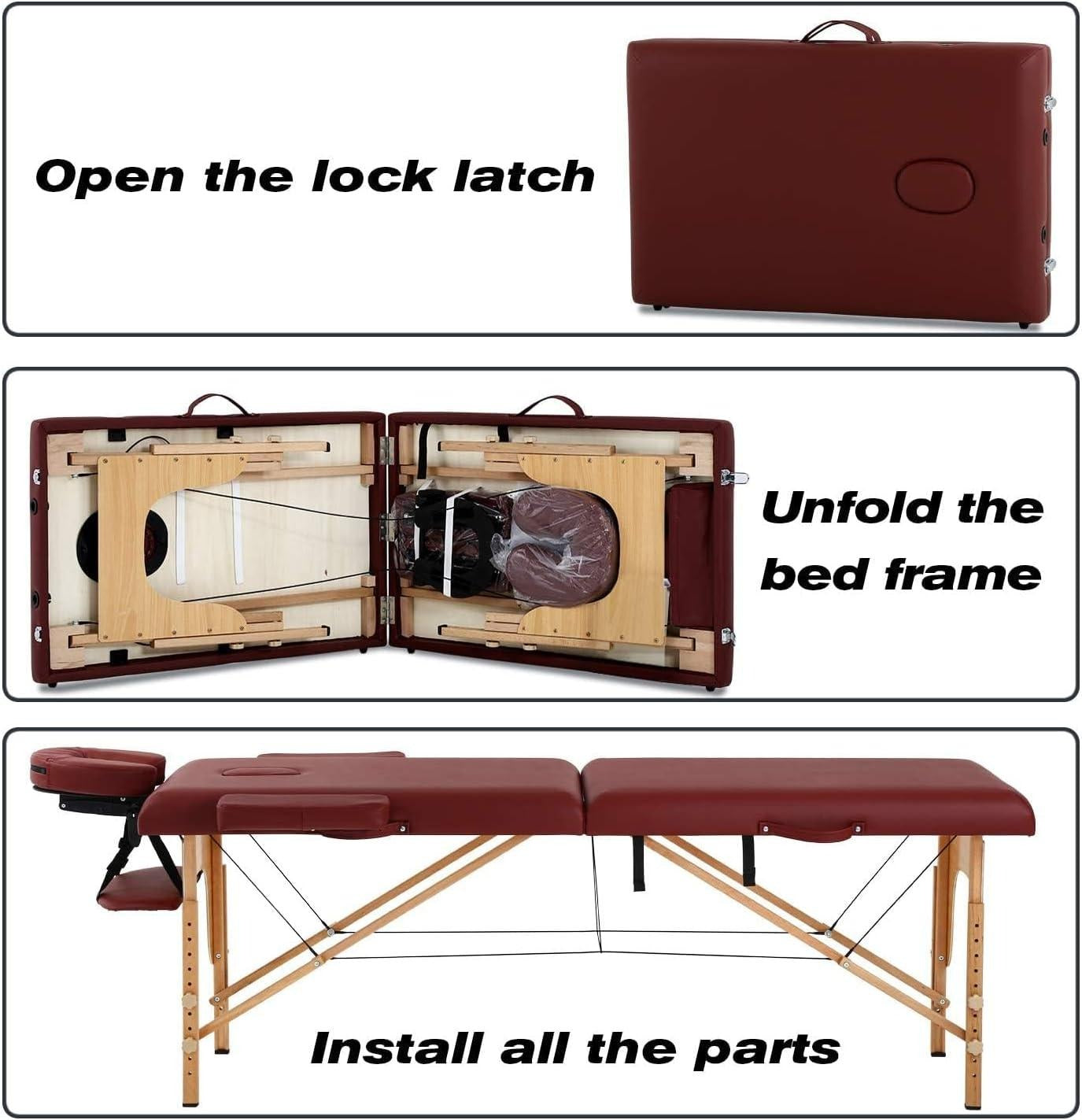 Portable Massage Table with Adjustable Folding Bed and Headrest - Maroon - Dream Relaxer