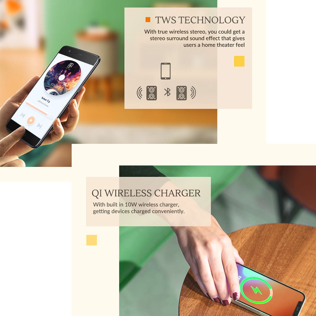 Nourest 3 in 1 Smart Wireless Charging Table with Bluetooth Speakers & USB Station - 50W Accessories