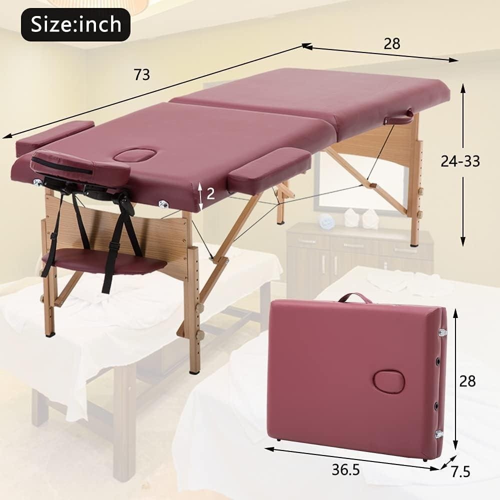 Portable Massage Table with Adjustable Folding Bed and Headrest - Maroon Massage Tables