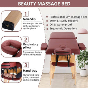 Portable Massage Table with Adjustable Folding Bed and Headrest - Maroon Massage Tables