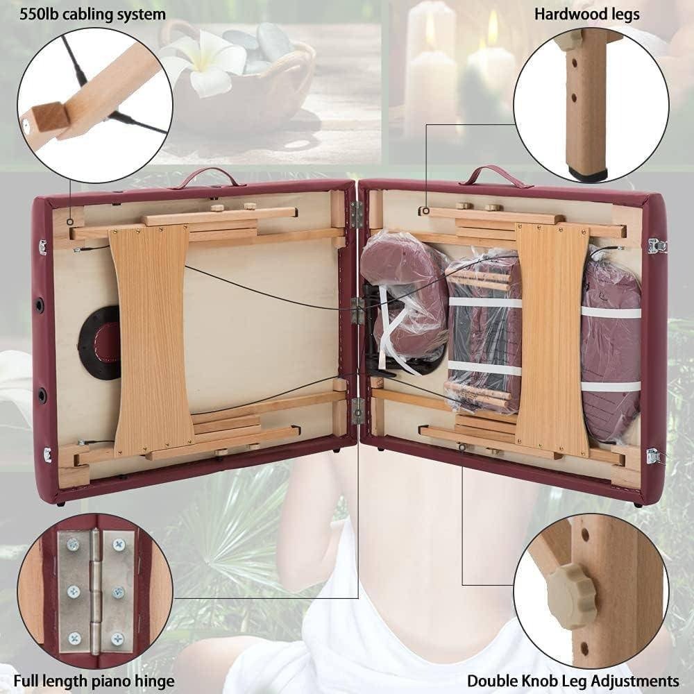 Portable Massage Table with Adjustable Folding Bed and Headrest - Maroon Massage Tables