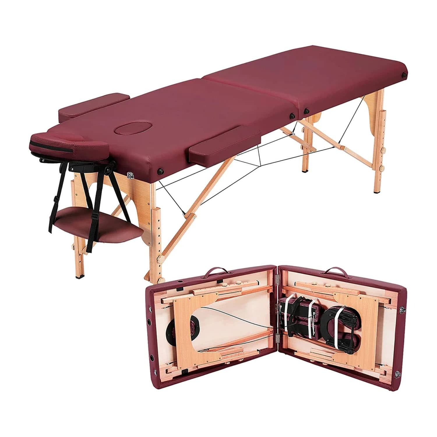 Portable Massage Table with Adjustable Folding Bed and Headrest - Maroon Massage Tables