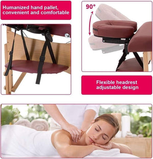 Portable Massage Table with Adjustable Folding Bed and Headrest - Maroon Massage Tables