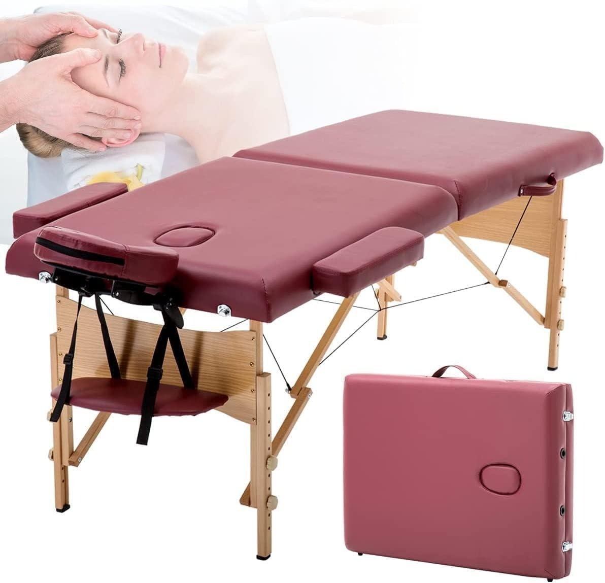 Portable Massage Table with Adjustable Folding Bed and Headrest - Maroon Massage Tables