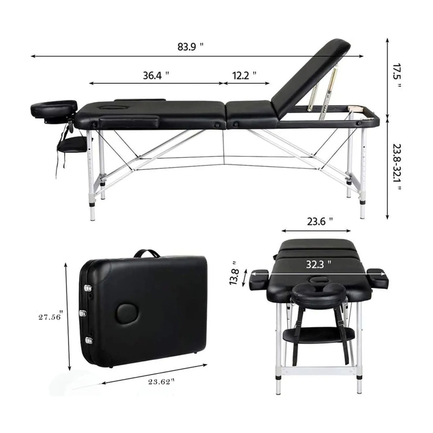 Three Foldable Massage Bed with Light Weight Aluminum Frame Massage Tables